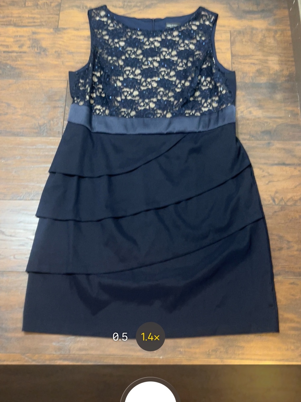 connected apparel Navy Lace Overlay Tiered Shift Dress